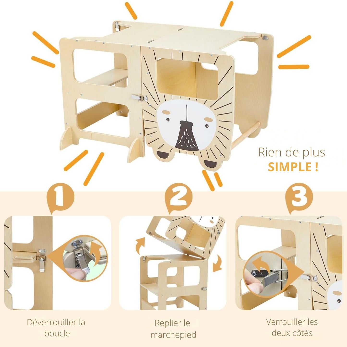 Tour d’observation Montessori 3 en 1 pliable avec système de verrouillage sécurisé