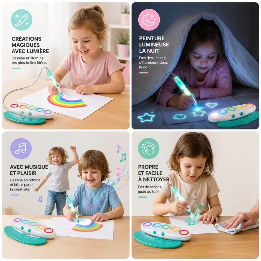 Jeu éducatif enfant – Stylo Magique Lumineux | Dessin sans tache dès 3 ans