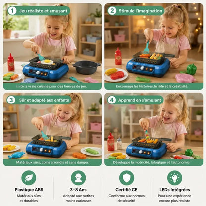 JEUX EDUCATIF ENFANT – BBQ Cuisine Interactive 4 Modes Montessori 3 ans+ | Kit Cuisine Sensoriel