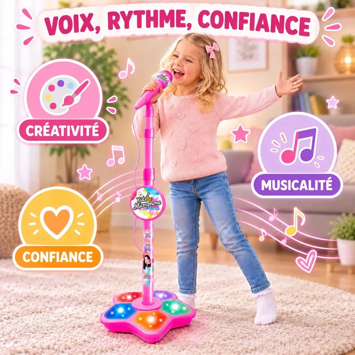 Micro sur Pied Karaoké Lumineux pour Enfant – Mini Star