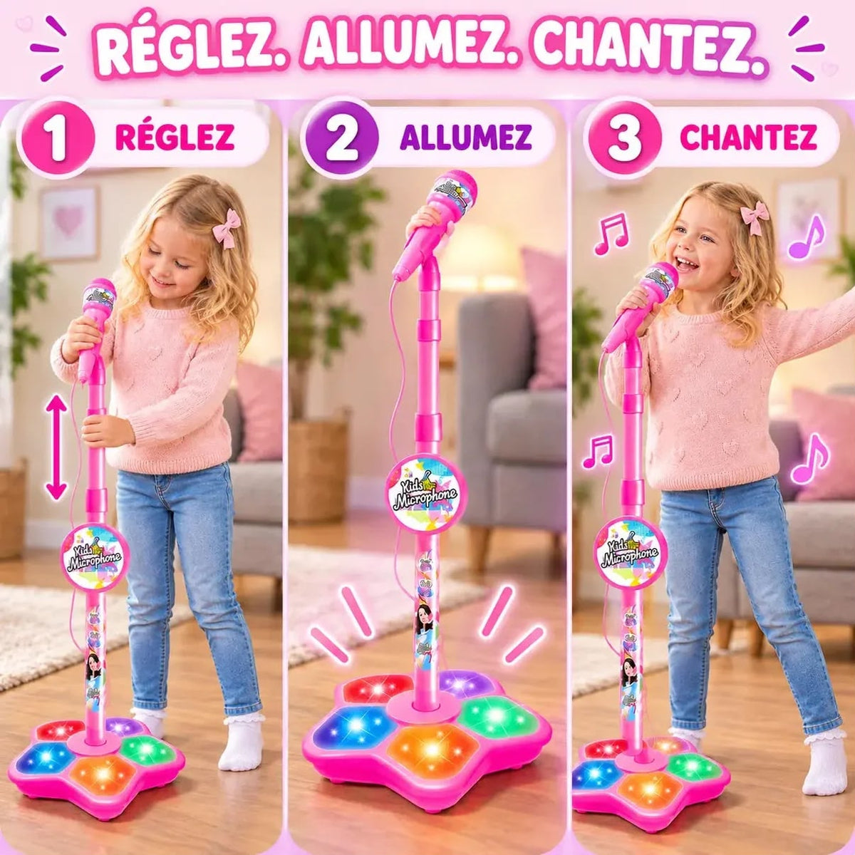 Micro sur Pied Karaoké Lumineux pour Enfant – Mini Star
