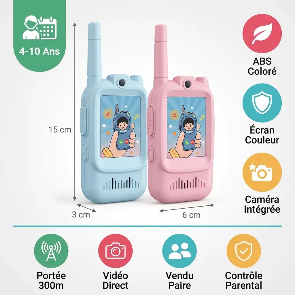 Talkie-walkie enfant avec caméra et écran vidéo – Lot de 2