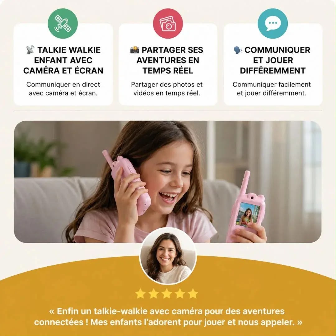 Talkie-walkie enfant avec caméra et écran vidéo – Lot de 2