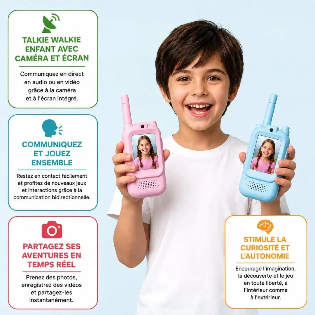 Talkie-walkie enfant avec caméra et écran vidéo – Lot de 2