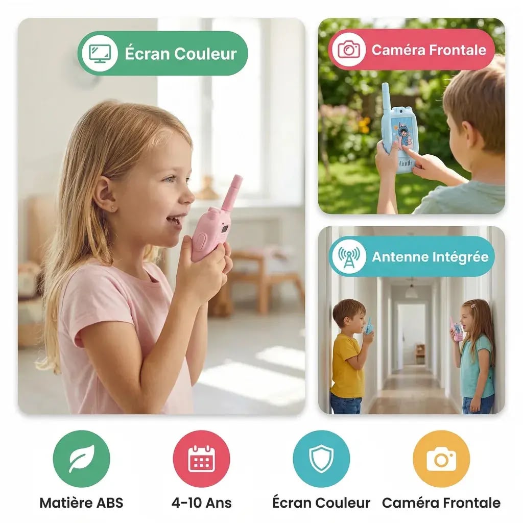 Talkie-walkie enfant avec caméra et écran vidéo – Lot de 2