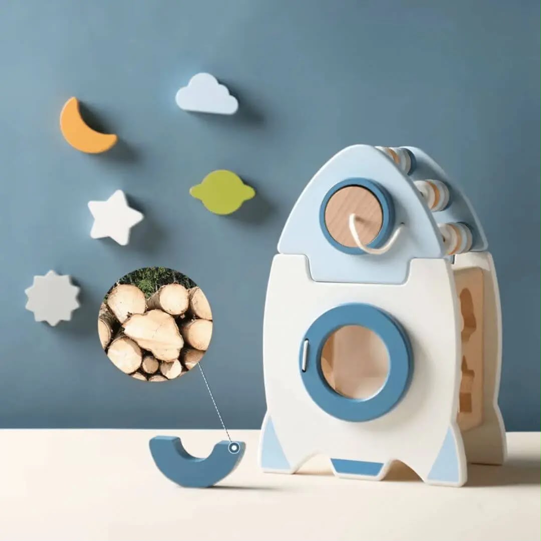 Fusée Éveil – Jouet en bois Montessori 6 en 1