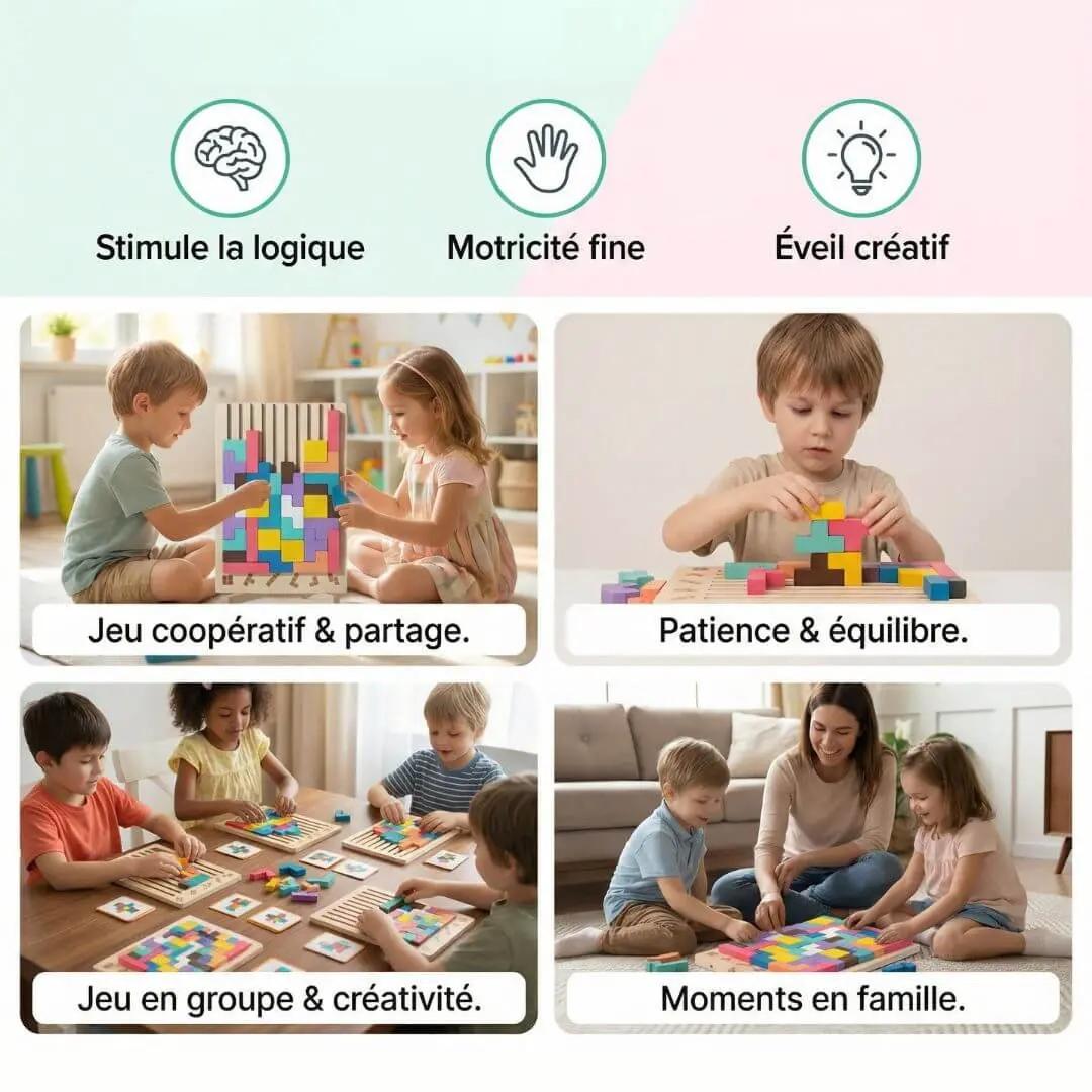 Jeu éducatif Montessori développant logique créativité et motricité fine chez l’enfant