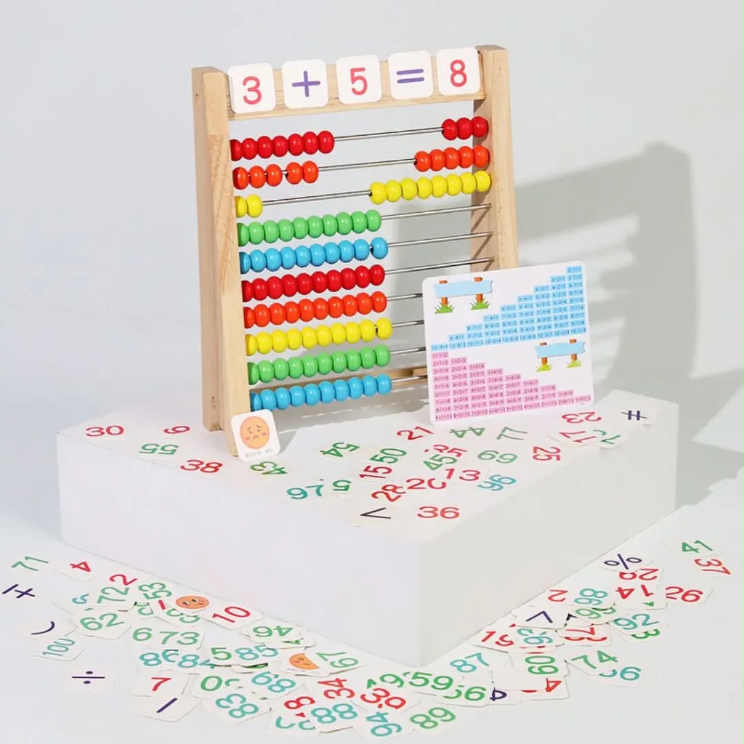 Boulier Montessori avec cartes mathématiques éducatives pour apprendre à compter et calculer