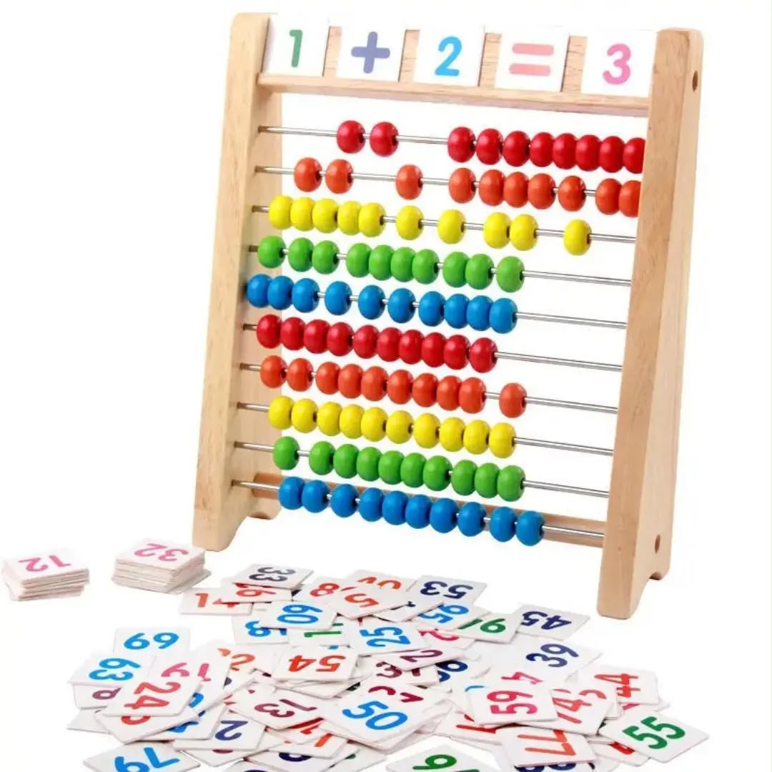 Boulier Montessori en bois avec cartes de nombres pour apprendre à compter et réaliser des calculs
