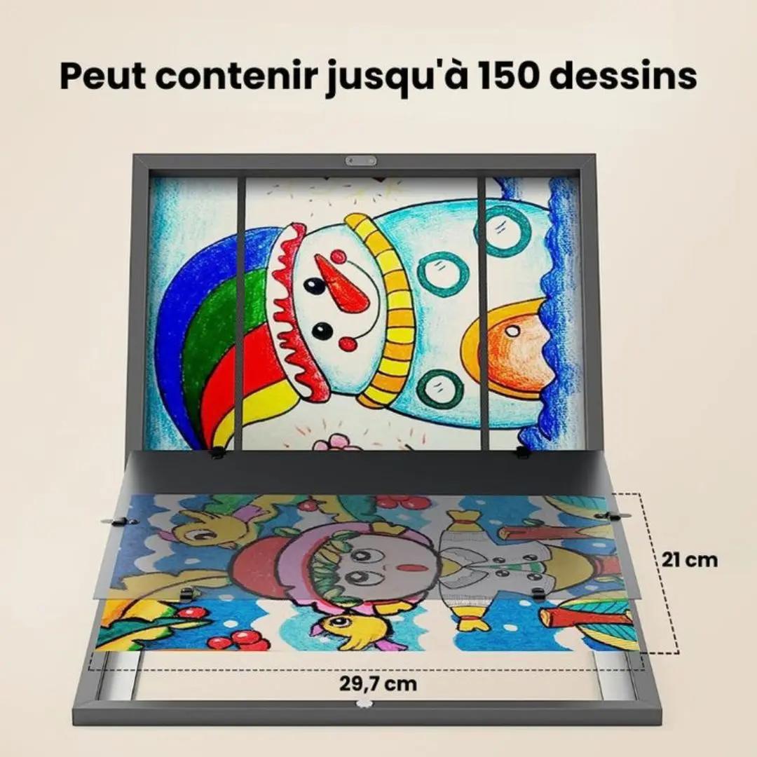 Cadre dessin enfant avec grande capacité de rangement jusqu’à 150 dessins