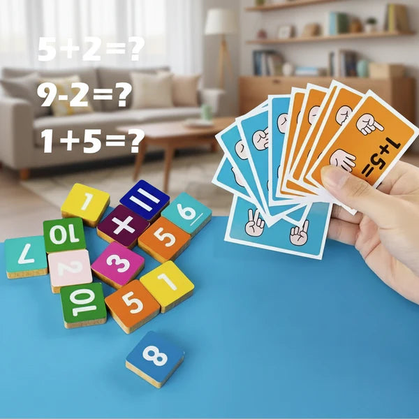 Cartes d’addition pour enfant avec jeu de comptage aux doigts éducatif