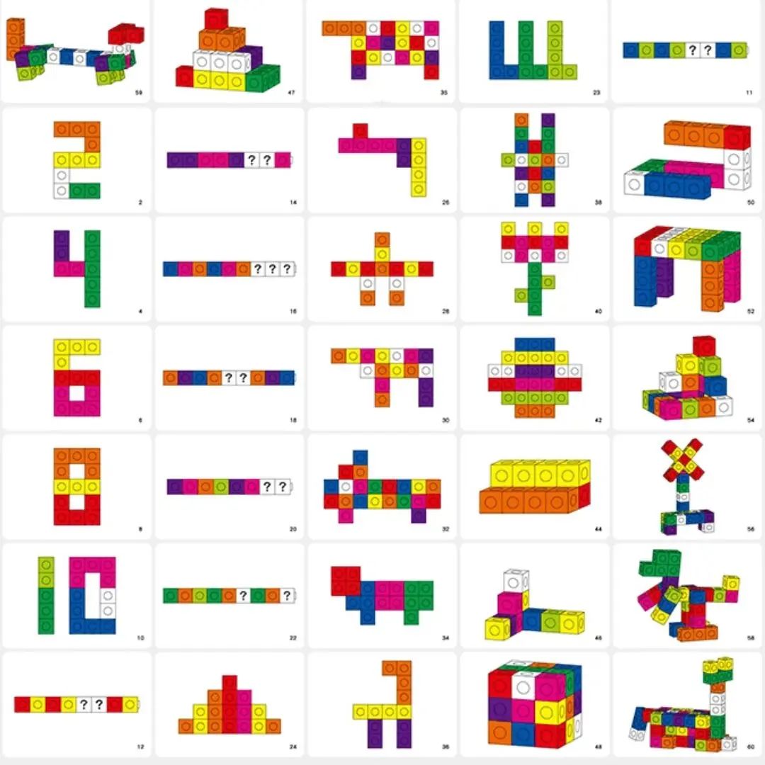 Cartes défis du jeu éducatif enfant Cube Magic Montessori avec modèles de construction pour développer la logique et la concentration