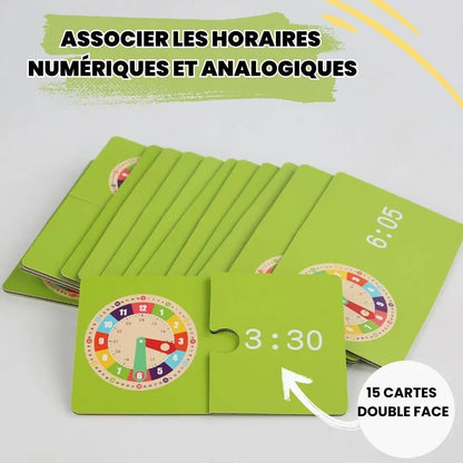 Cartes Montessori double face pour associer l’heure numérique et l’heure analogique