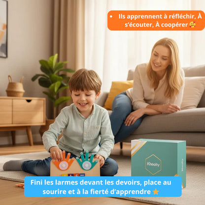 Enfant apprenant à compter avec un tableau de comptage aux doigts à la maison