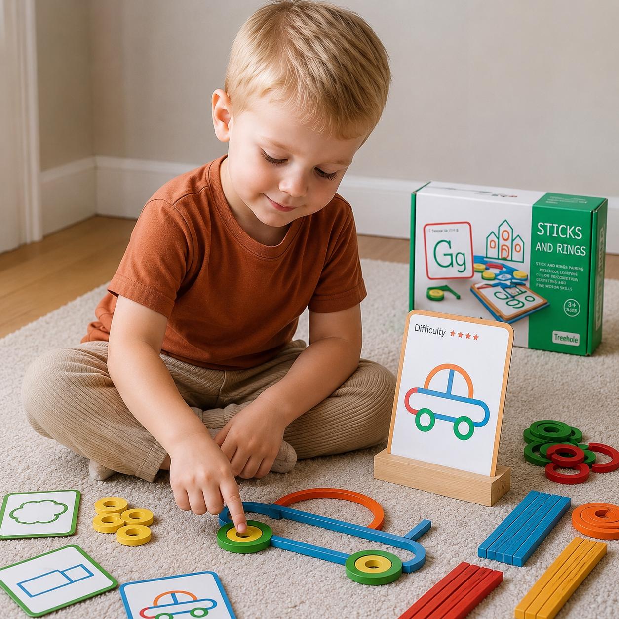 Enfant jouant avec un jeu Montessori éducatif pour développer sa motricité fine