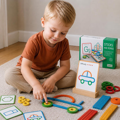 Enfant jouant avec un jeu Montessori éducatif pour développer sa motricité fine