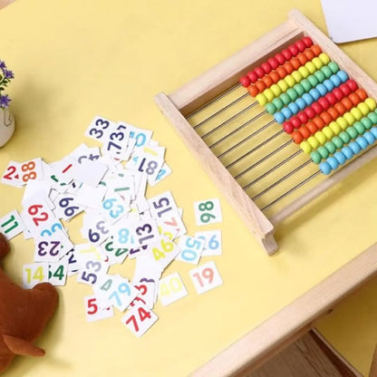 Jeu éducatif enfant avec boulier Montessori et cartes de nombres pour apprendre à compter jusqu'à 100