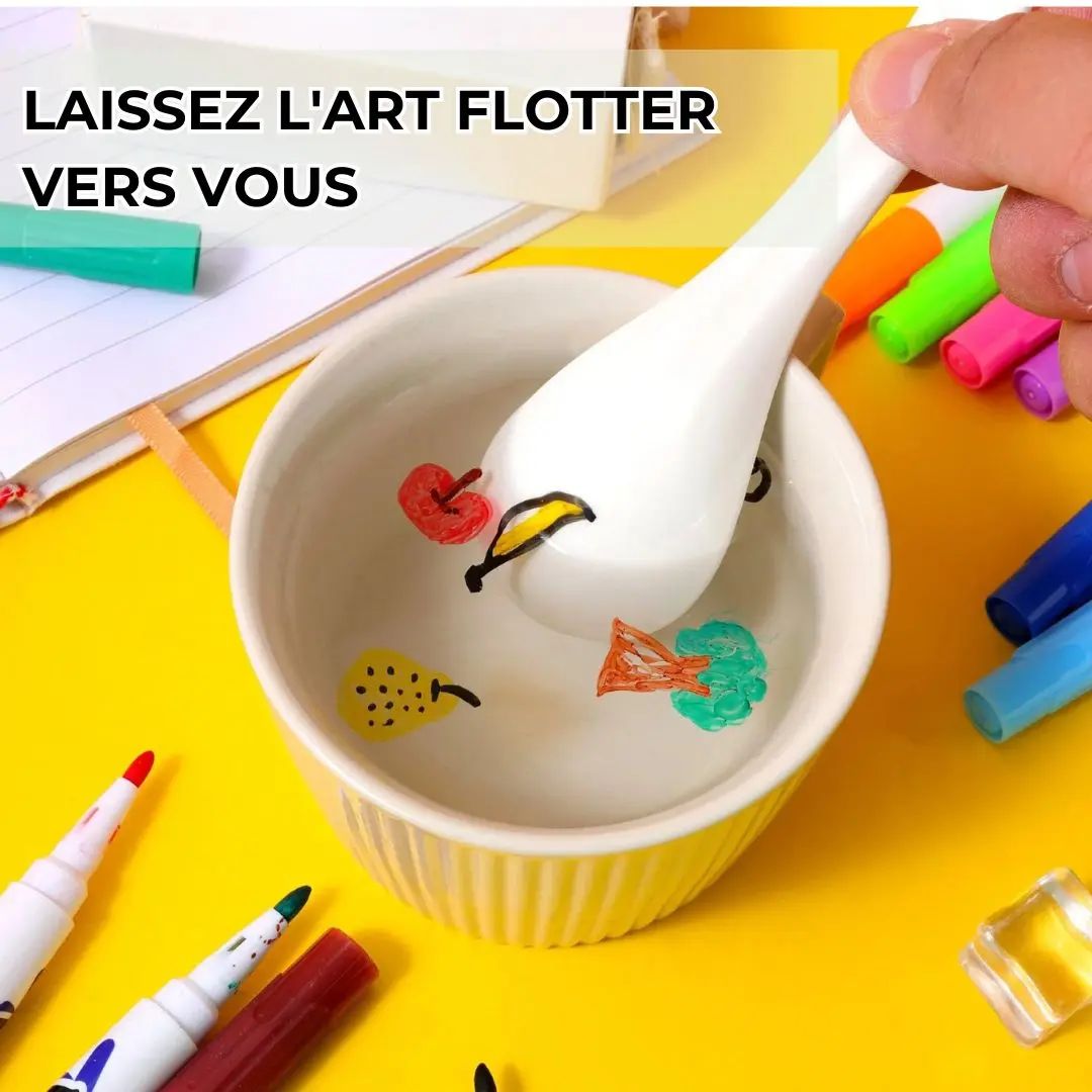 Jeu éducatif enfant avec dessins flottants dans l'eau offrant une expérience créative et amusante