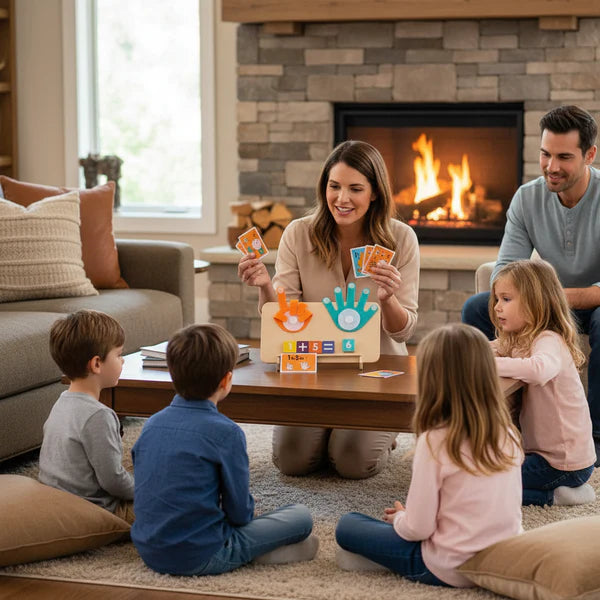 Jeu éducatif de mathématiques utilisé en famille à la maison pour apprendre à compter