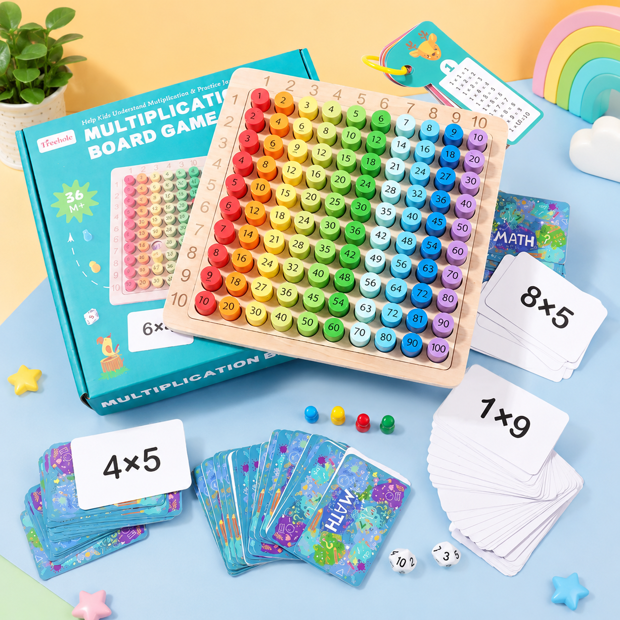 Jeu de multiplication Montessori complet avec cartes éducatives et plateau en bois