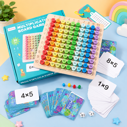 Jeu de multiplication Montessori complet avec cartes éducatives et plateau en bois