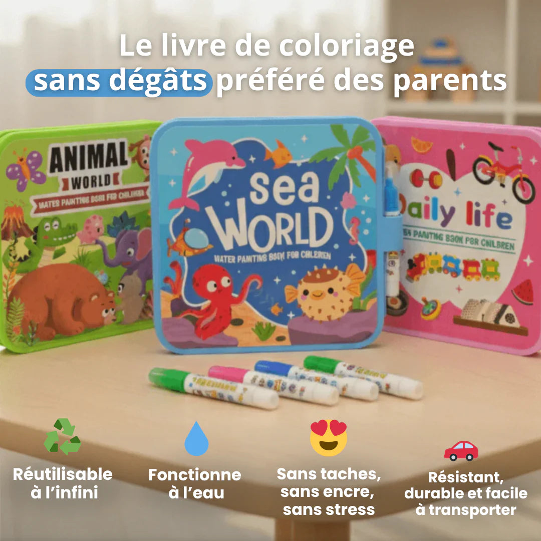 Livre de coloriage magique réutilisable pour enfant fonctionnant à l’eau sans taches