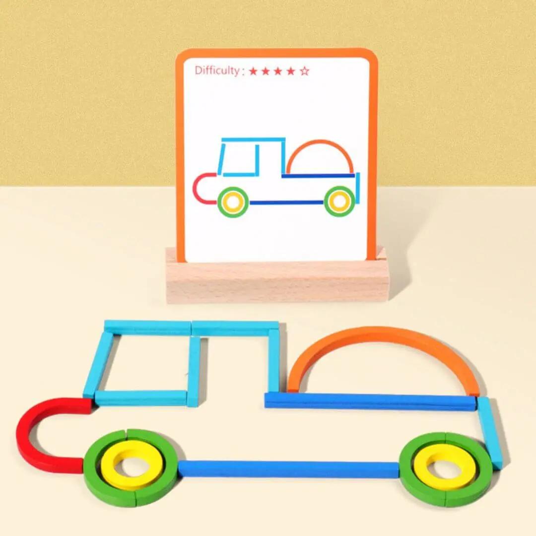 Modèle voiture réalisé avec un jeu Montessori éducatif pour enfant