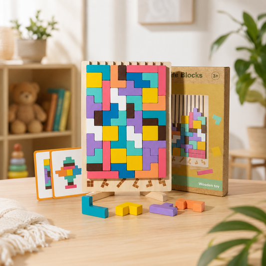 Puzzle 3D Montessori en bois coloré pour développer la logique et la créativité des enfants