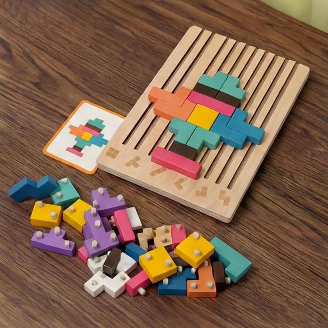 Puzzle Montessori en bois avec pièces colorées pour enfant dès 3 ans