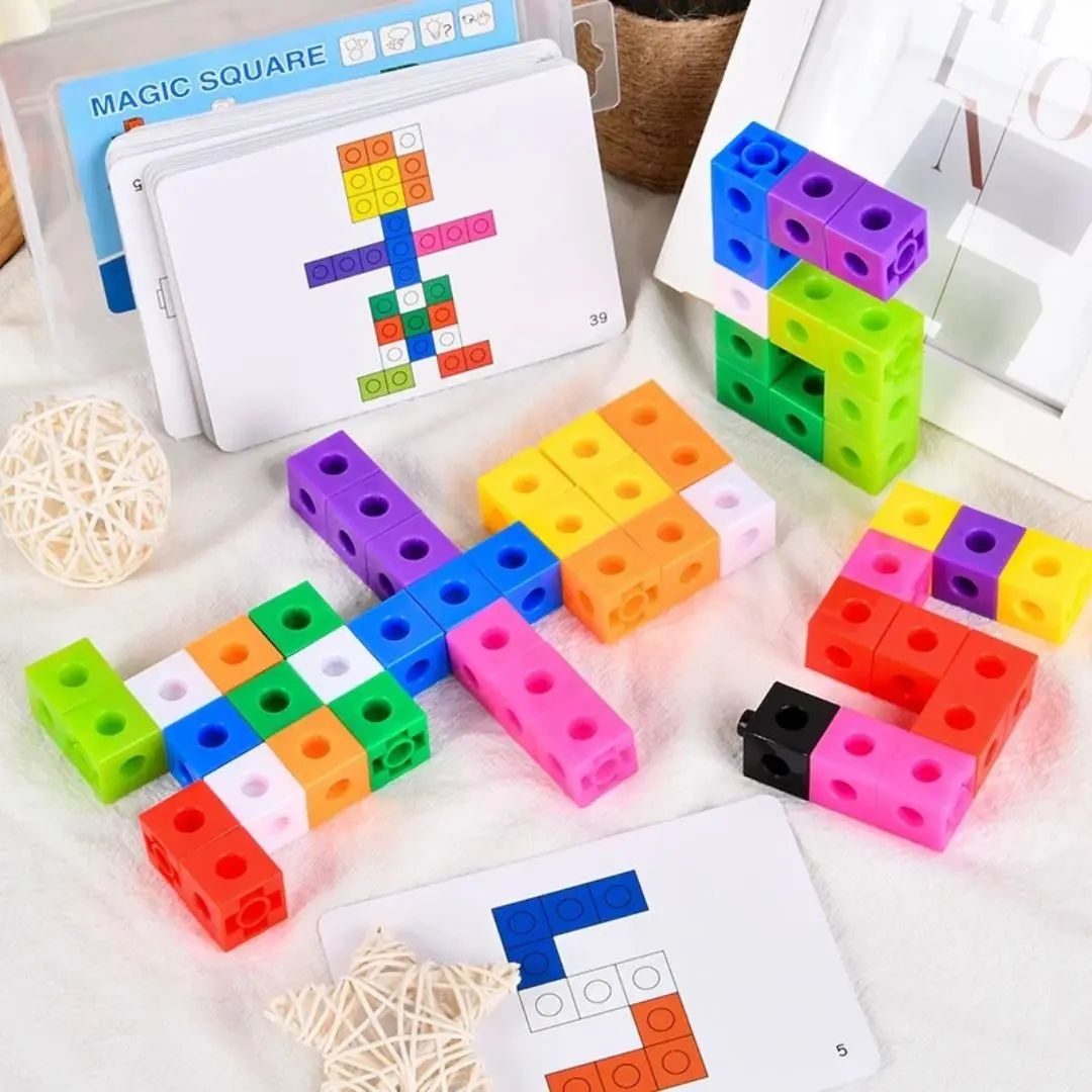 Jeu éducatif enfant Cube Magic Montessori avec cartes défis et blocs colorés pour développer la logique et la concentration dès 3 ans