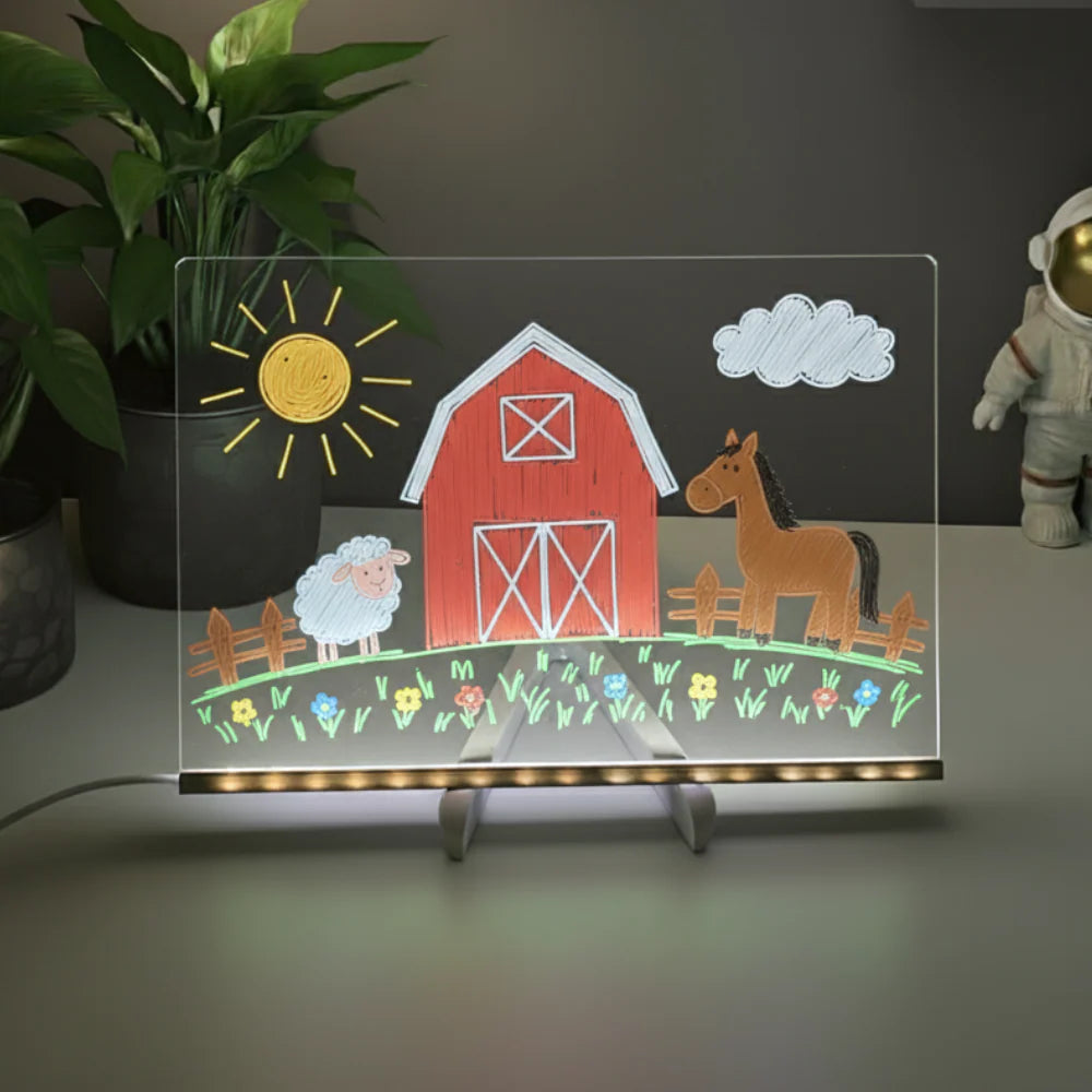 Tableau magique lumineux enfant avec dessin de ferme et animaux LED