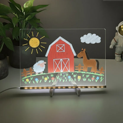 Tableau magique lumineux enfant avec dessin de ferme et animaux LED