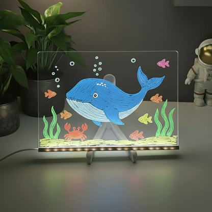 Tableau magique lumineux LED enfant avec dessin coloré visible dans le noir