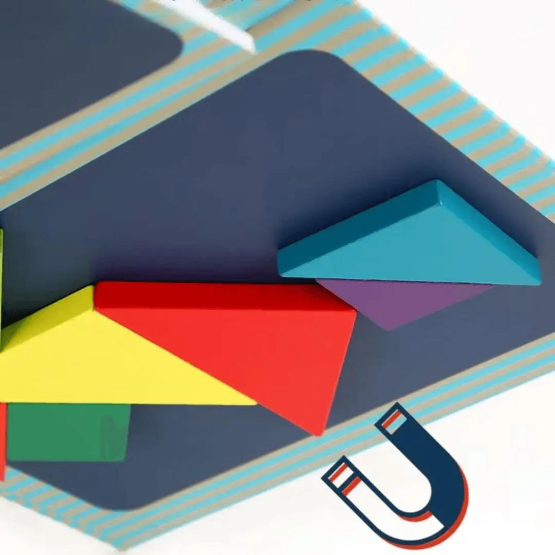 Détail des pièces tangram Montessori magnétiques avec aimant intégré