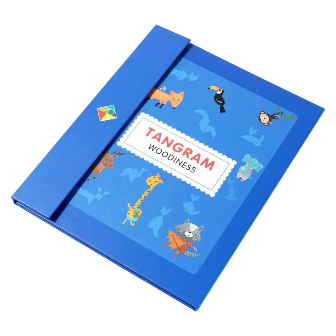 Livre tangram Montessori magnétique fermé avec couverture illustrée