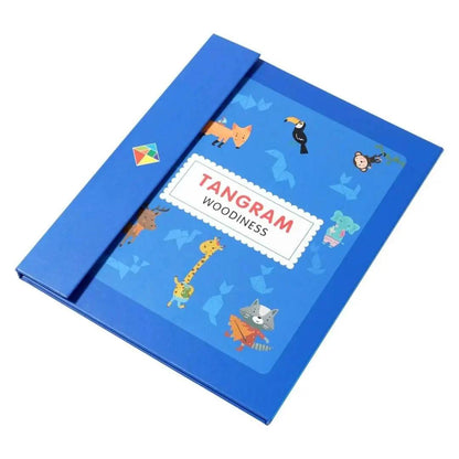 Livre tangram Montessori magnétique fermé avec couverture illustrée