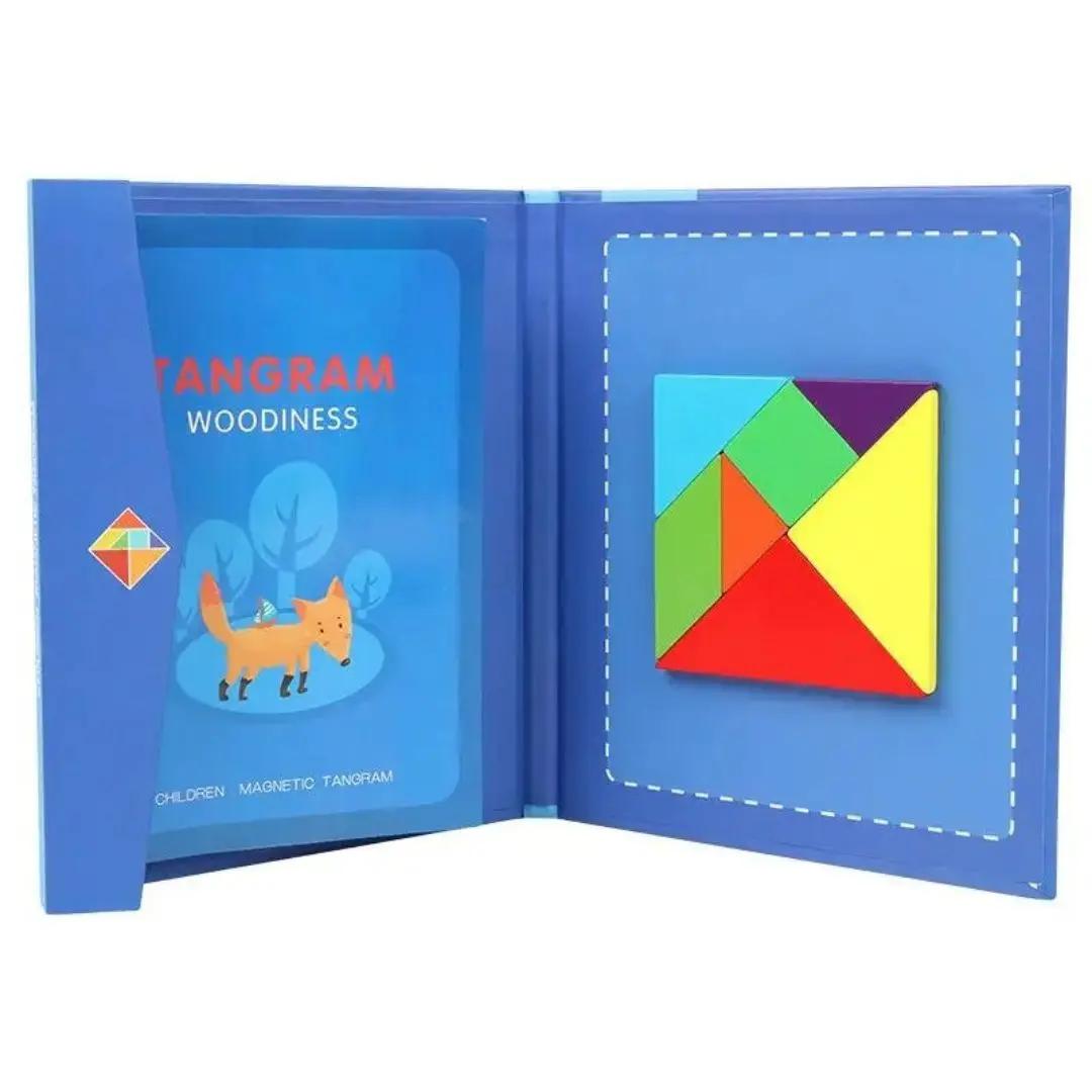 Tangram Montessori magnétique formant un carré avec pièces colorées