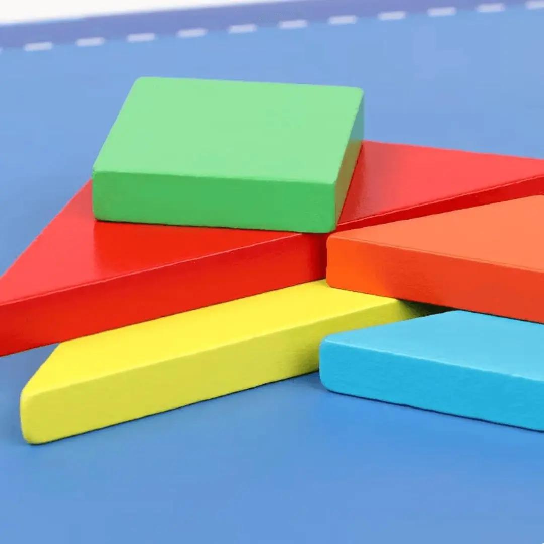 Pièces tangram Montessori magnétiques épaisses en bois coloré