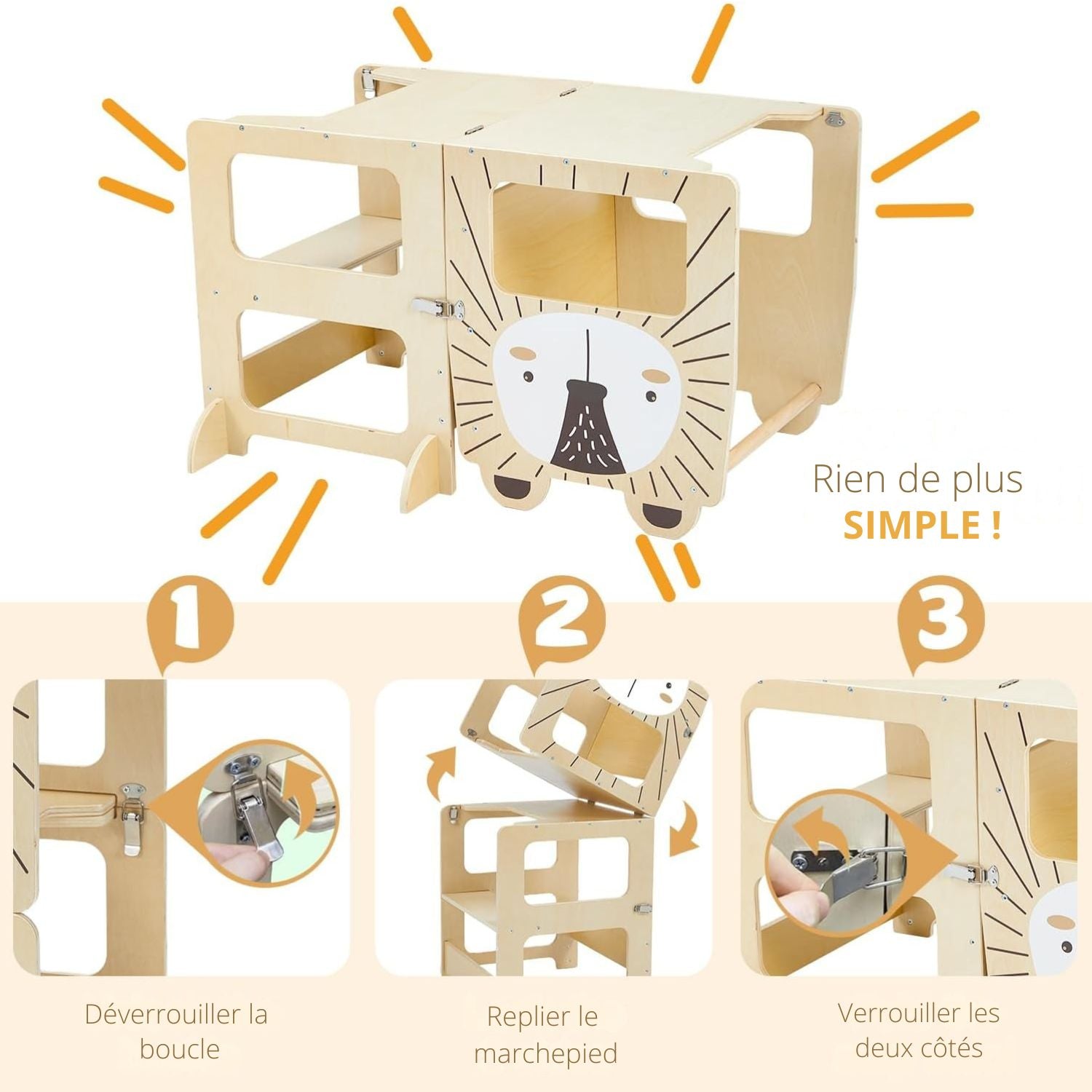 Tour d’observation Montessori 3 en 1 pliable avec système de verrouillage sécurisé