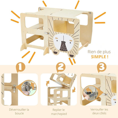 Tour d’observation Montessori 3 en 1 pliable avec système de verrouillage sécurisé