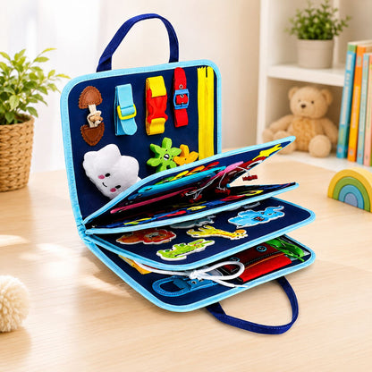 Valisette d’activités Montessori ouverte avec jeux de motricité fine pour enfant dès 10 mois