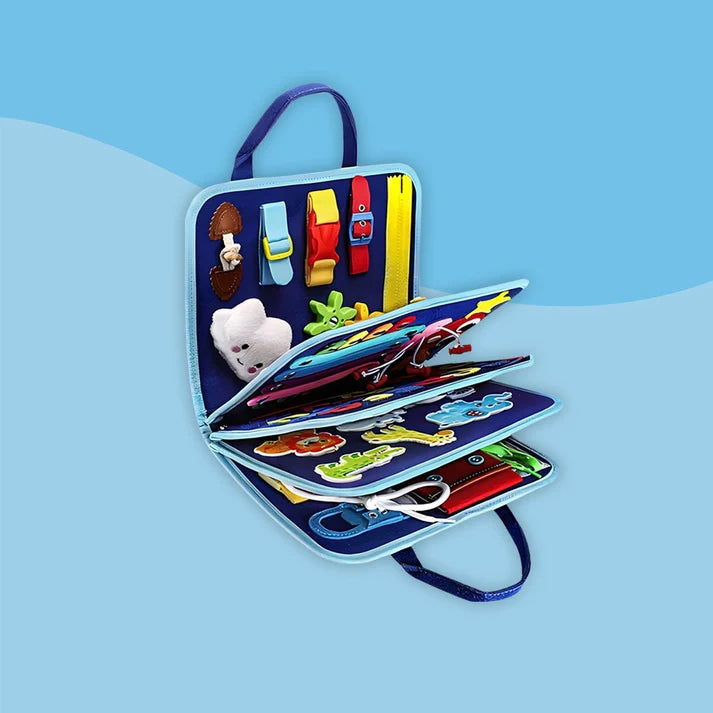 Valisette d’activités Montessori ouverte avec jeux de motricité fine pour enfant dès 10 mois